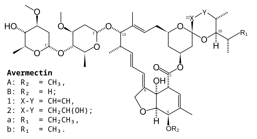 Skeletal structure of all 8 avermectins