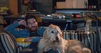 Adam Pally as Dax with Charlie the Dog in DOG DAYS movie