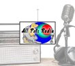 microphone, headphones, and portable radio background with the all pets radio logo