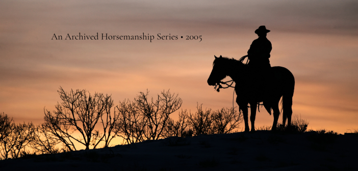 Silhouette of a horseback rider at sunset used for an archived 2005 horsemanship series
