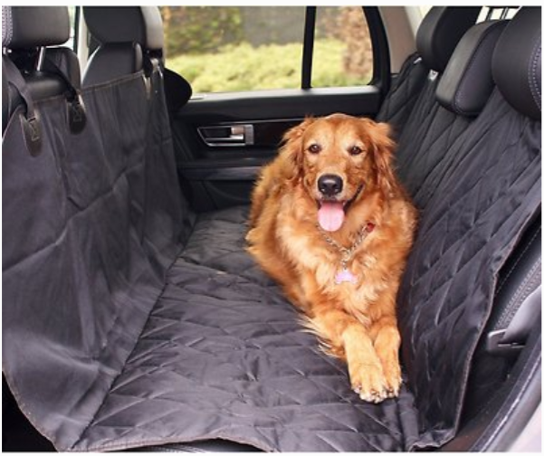 dog in the back seat of a car on a BarksBar Luxury Waterproof Car Seat Cover