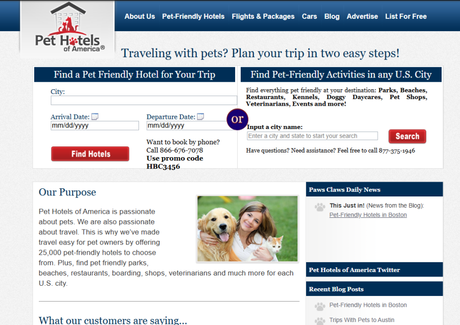 Pet Hotels of America 2011 website Screenshot