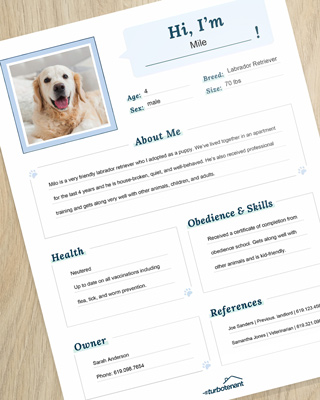 photo of a pet resume example