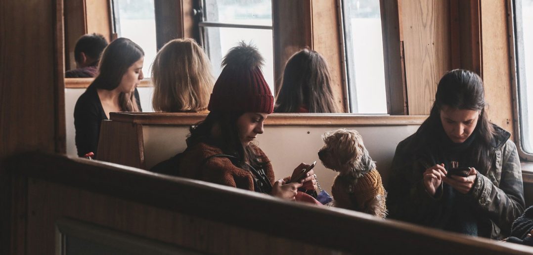 woman passenger with her dog on a train