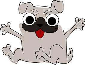 crazy cartoon pug looking for a hug