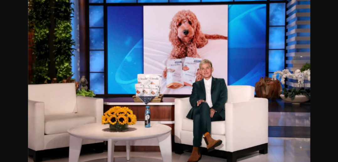 screenshot of ellen degeneres talking about kurgo news on her television show